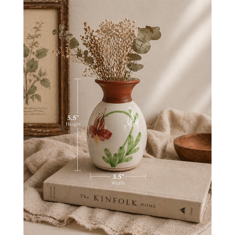 Emerson Creek Pottery 1991 Hand Painted Floral Vase‎ Bedford Virginia Terracotta